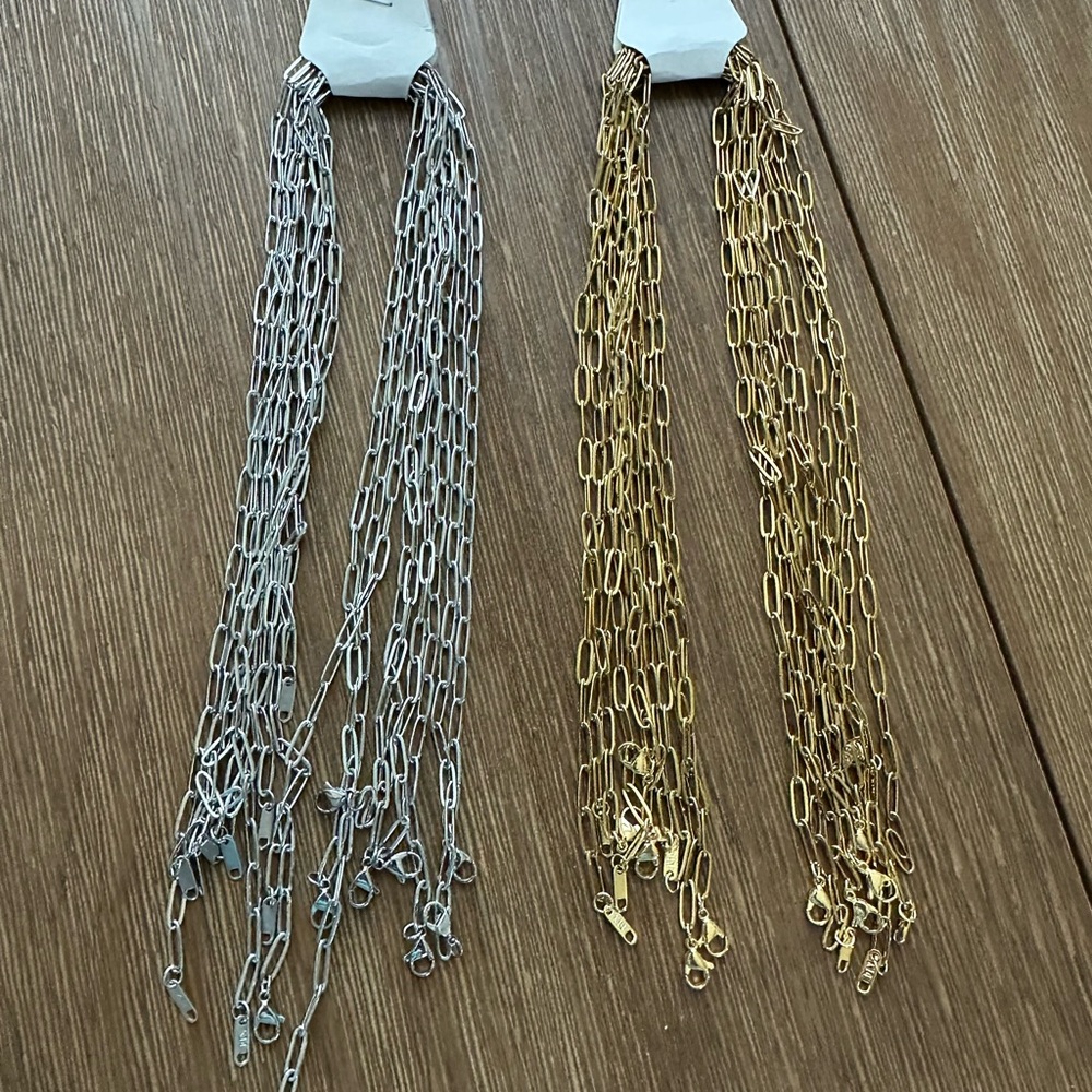 Elegant Silver and Gold paperclip stainless steel chain Necklace Set 10 of each